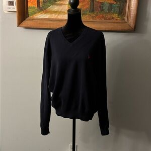 Polo Ralph Lauren Sweater Mens XL V-neck Pullover Sweater Navy Blue